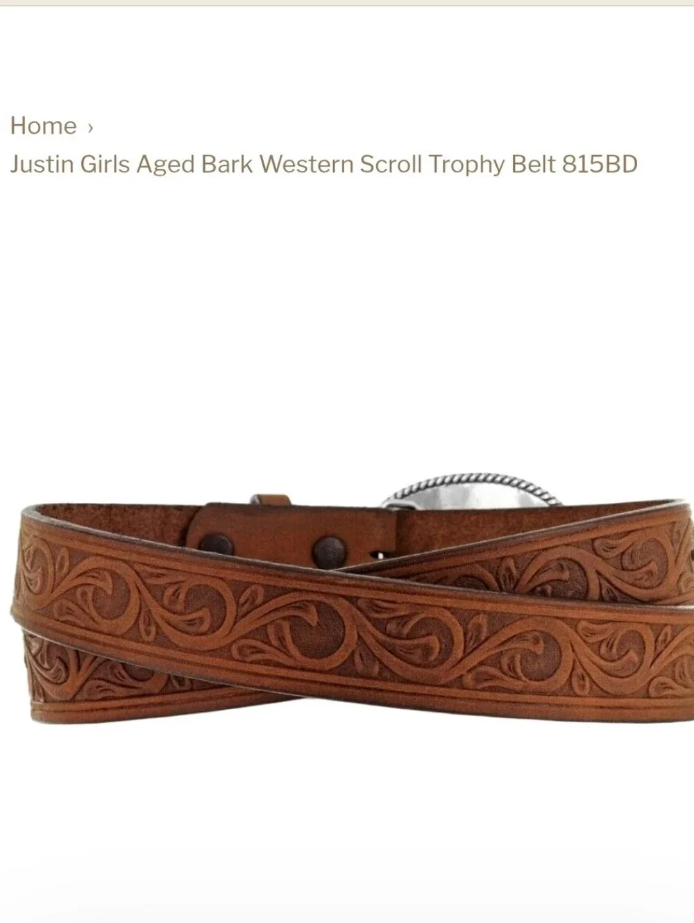 Justin Girls Aged Bark Western Scroll Trophy Belt 815BD